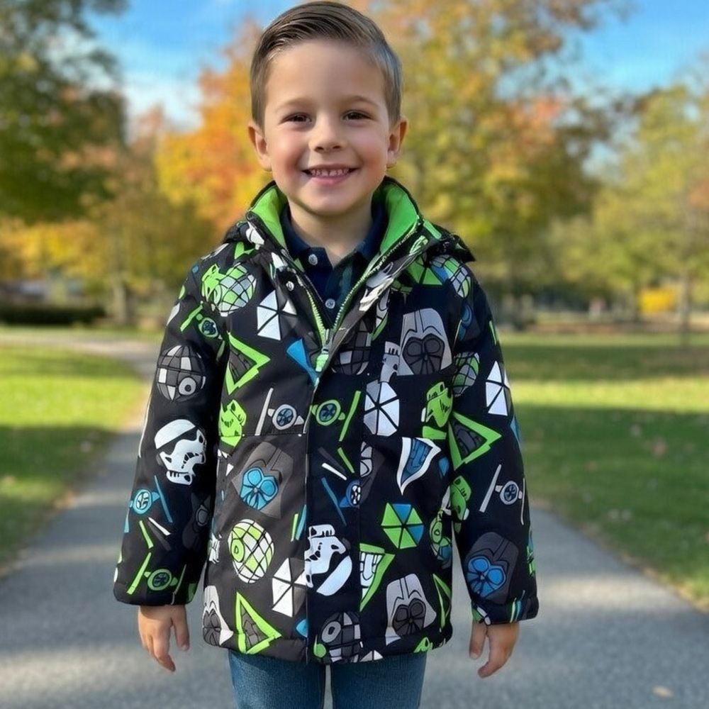 Amazon Kids Star Wars Black Blue Neon Green Jacket Boys Size 5 NWT Bright Coat